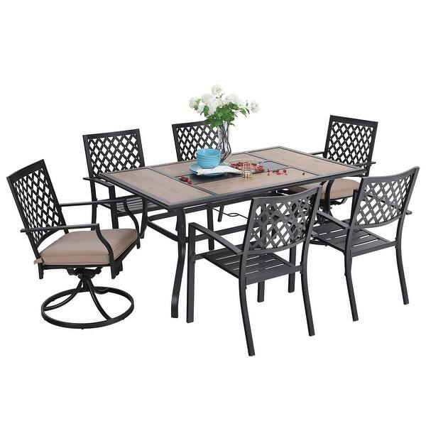 Shop Mfstudio 7pcs Patio Dining Set Large Rectangular Wood Like Top Table With 4 Metal Chairs And 2 Swivel Chairs Overstock 32070689