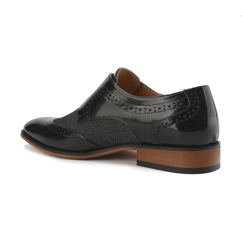 Gino Vitale Mens Monk Strap Herringbone Dress Shoes