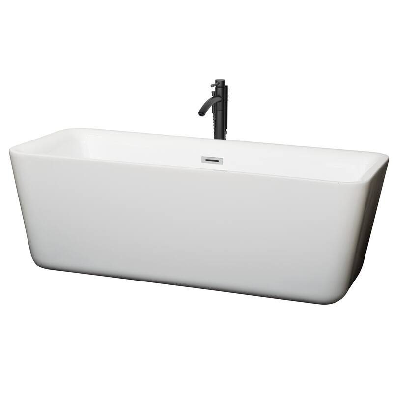 Wyndham Collection Emily 69" Free Standing Acrylic Soaking Tub with - White / Polished Chrome Trim / Matte Black Faucet