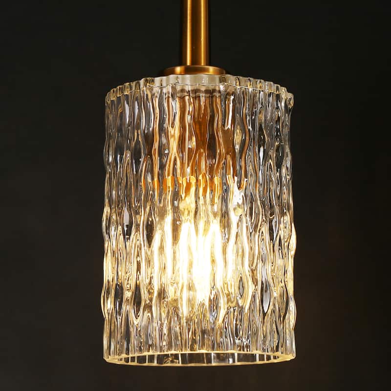 Laxow Modern 5-Light Gold Linear Chandelier Textured Glass Kitchen Island Lights - W 42.5" x H 12.2"