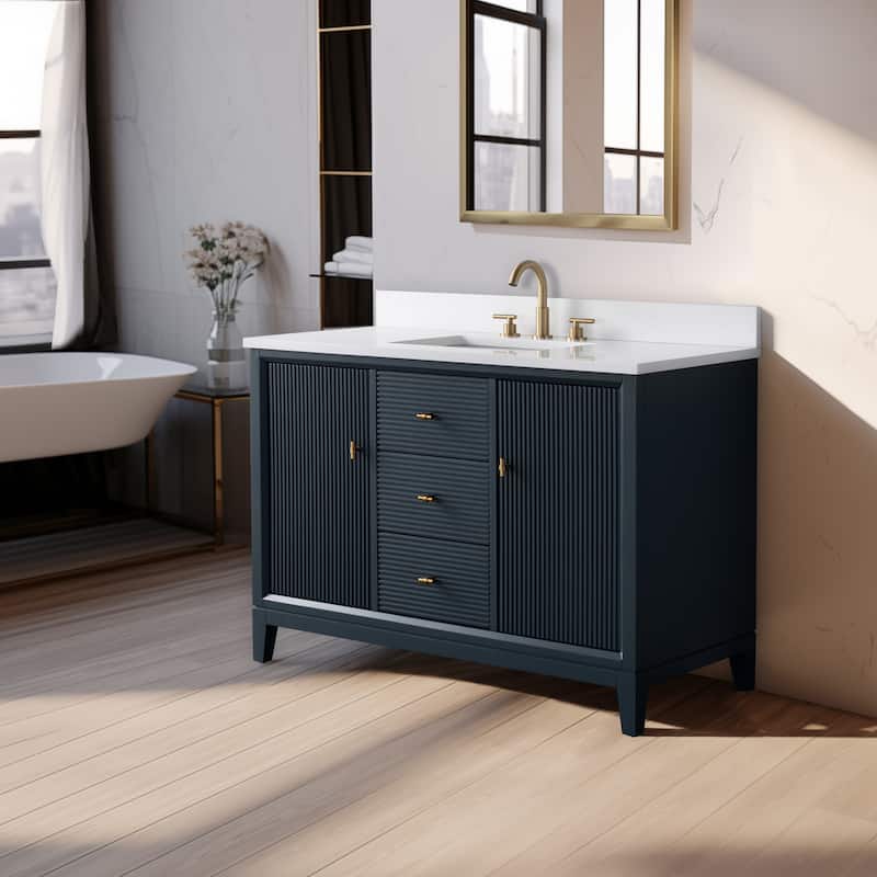 Vanity Art 48" Freestanding Bathroom Vanity with Engineered Marble Top and Sink