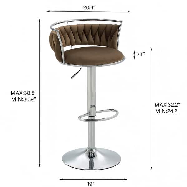 dimension image slide 18 of 24, Velvet Upholstered Adjustable Bar Stool Swivel Counter Chair Set of 2