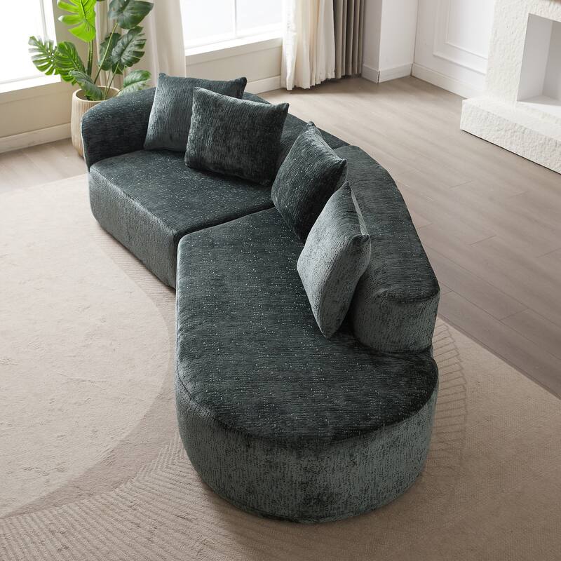 Curved Loveseat Sofa Chenille 4-Seat Cloud Couch with 4 Pillows