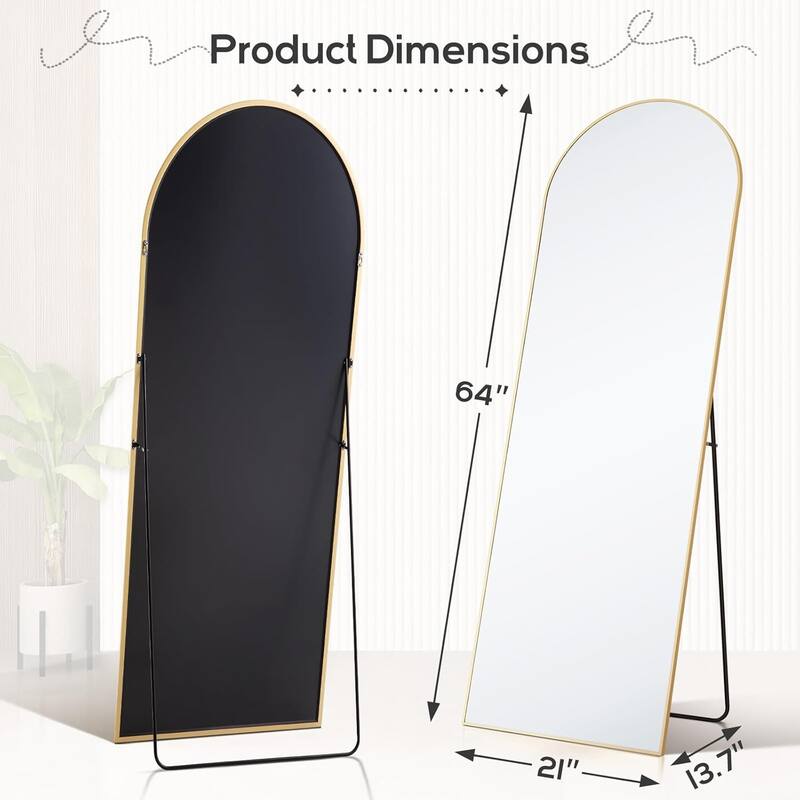 Arched Mirror Full Length, 21"x64" Body Wall Mirrors Shatter-Proof Glass, Large Tall Arch Mirror with Stand Aluminum Alloy Frame