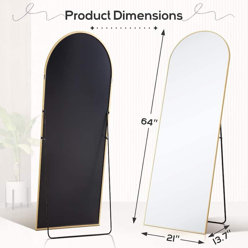 Arched Mirror Full Length, 21"x64" Body Wall Mirrors Shatter-Proof Glass, Large Tall Arch Mirror with Stand Aluminum Alloy Frame