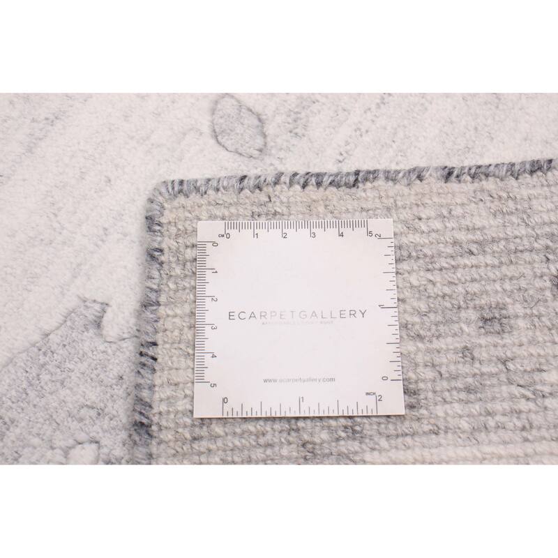 ECARPETGALLERY Hand-knotted Alma Grey, White Wool Rug - 2'5 x 9'9