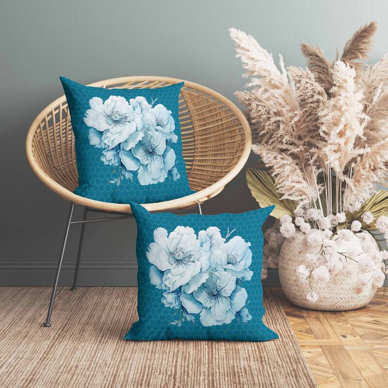Magnolia Majesty Faux Suede Reversible Throw Pillow Corruleum and Blue