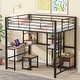 preview thumbnail 1 of 38, Full Size Metal Loft Bed with Bulit-in Desk and Stool, Heavy Duty Loft Bedframe with Cabinet and Open Storage Shelves for Kids Black