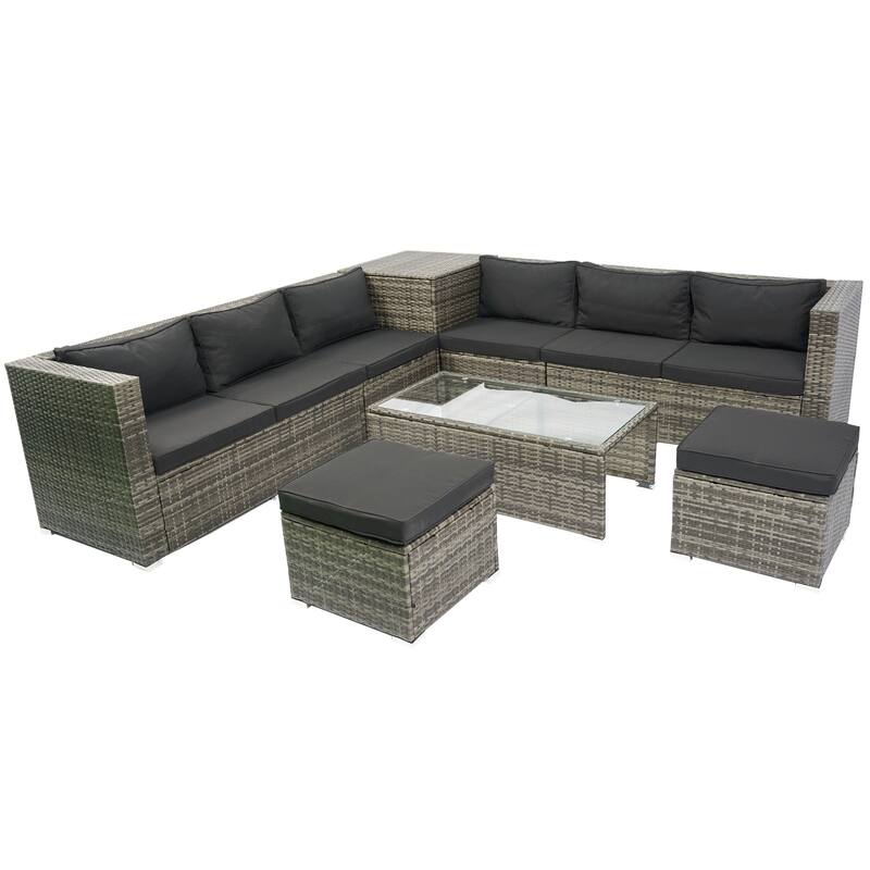 8 Piece Patio Sectional Sofa Set with One Storage Box Under Seat