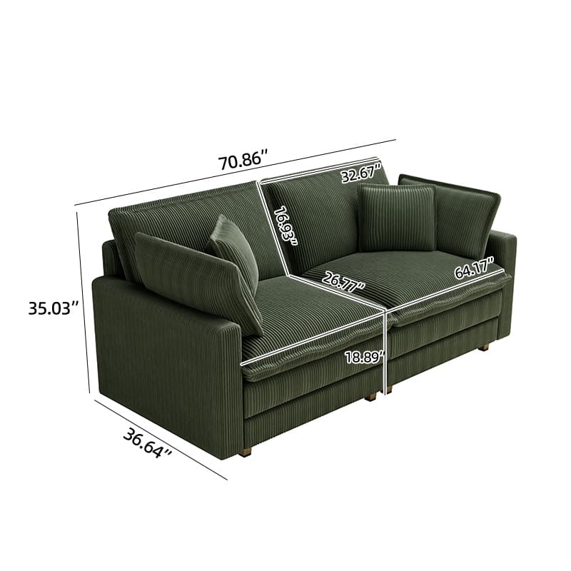 96" Corduroy Modern Classic 3-Seater Sofa - Deep Seat,With 4 Pillow For Living Room