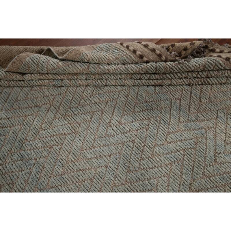 All-Over Chevron Moroccan Modern Area Rug Hand-Knotted Wool Carpet - 8'8"x 13'1"