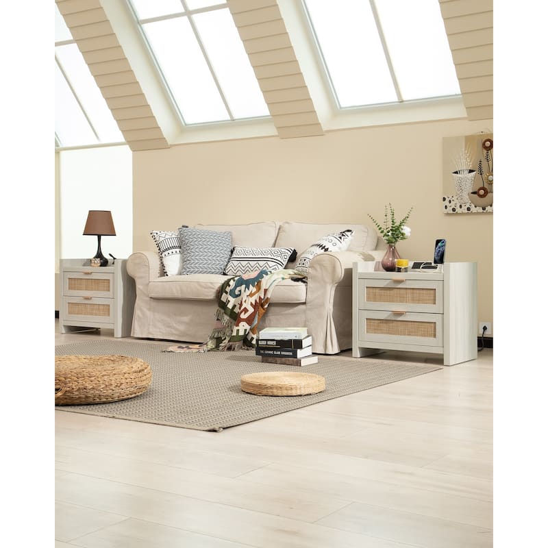 SICOTAS Farmhouse Set of 2 Nightstand with Charging Station and Drawers