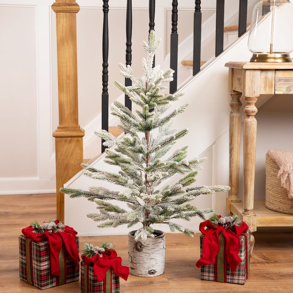 Flocked Artificial Christmas Tree in Birch Pot - 36" - Unlit