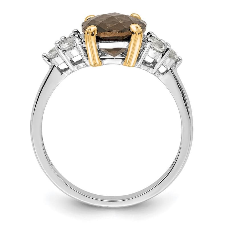 Curata 925 Sterling Silver Polished and 14K Smokey Quartz and White Topaz Ring Measures 3x8mm