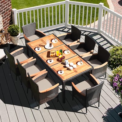 Costway 9PCS Patio Rattan Dining Set 8 Stackable Chairs Cushioned - 9-Piece Sets