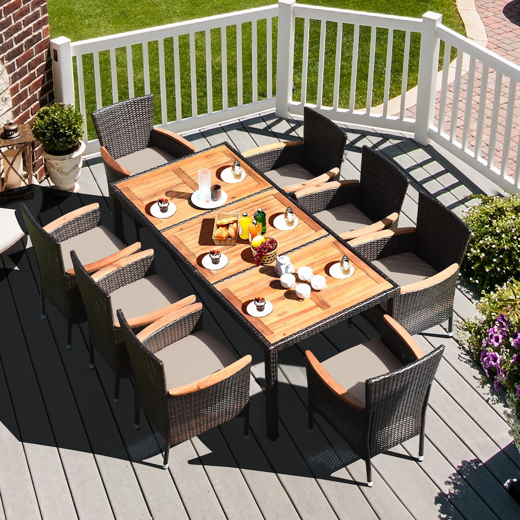 Costway 9PCS Patio Rattan Dining Set 8 Stackable Chairs Cushioned - 9-Piece Sets