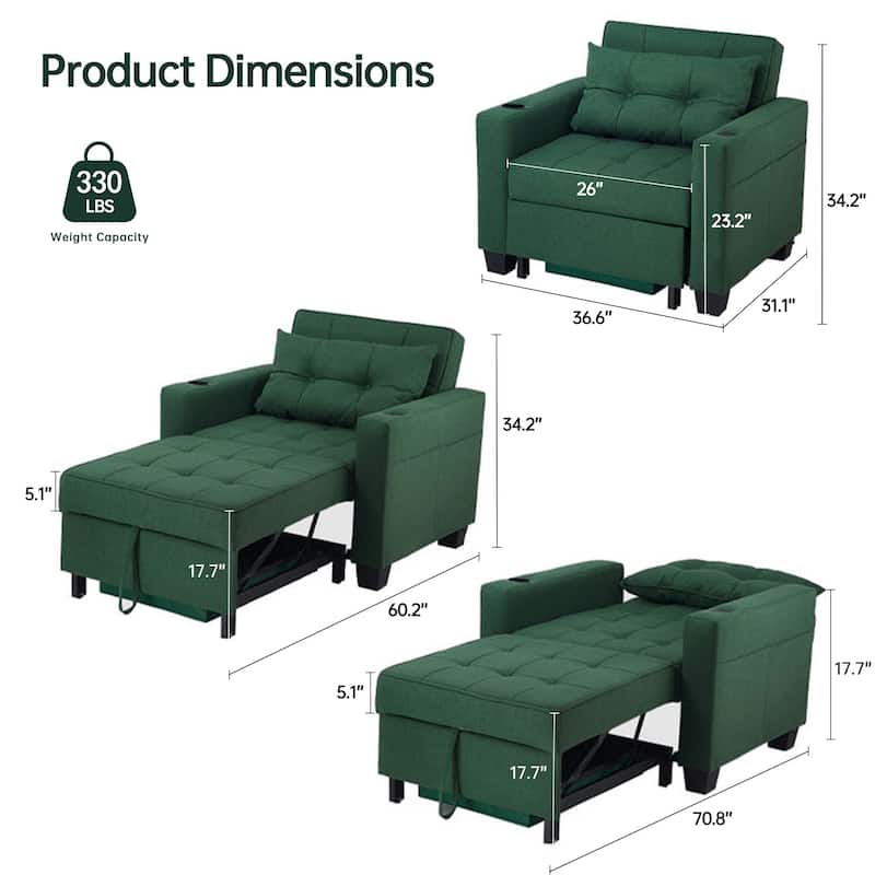 Futon Chair Bed Convertible Chair 3-in-1 Pull Out Sleeper Chair Beds for Living Room