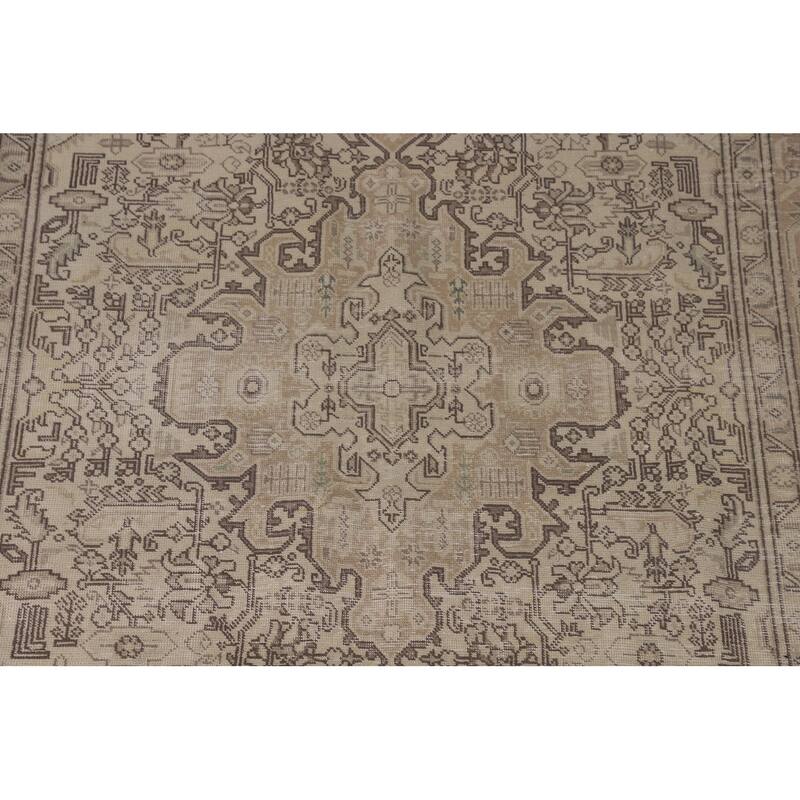 Distressed Tabriz Persian Vintage Rug Handmade Medallion Wool Carpet - 6'5"x 9'6"