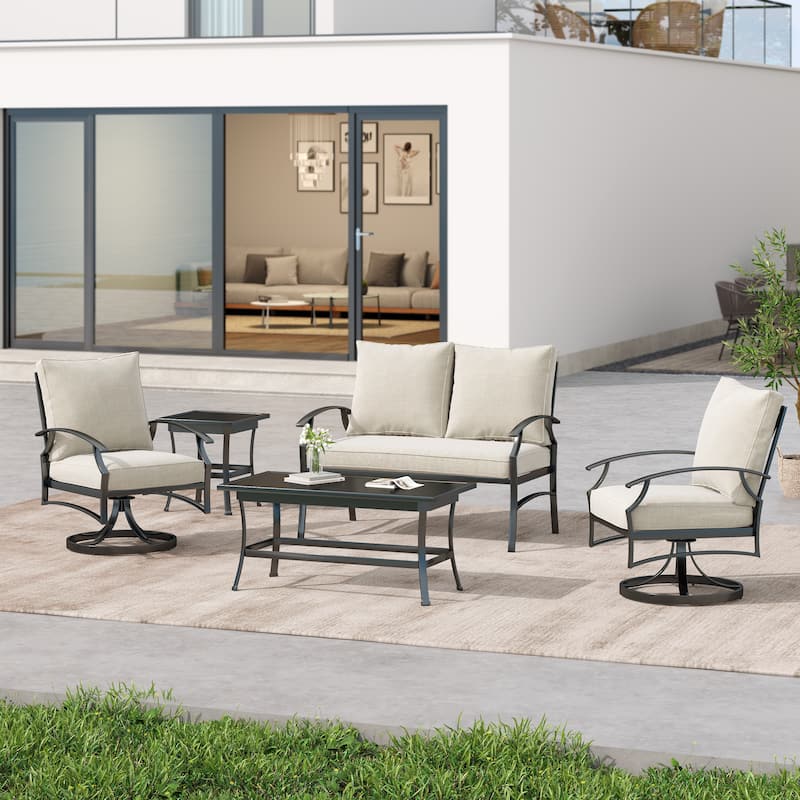 5-Piece Outdoor Patio 50" W Lovesat Set Swivel Chairs Seating Group
