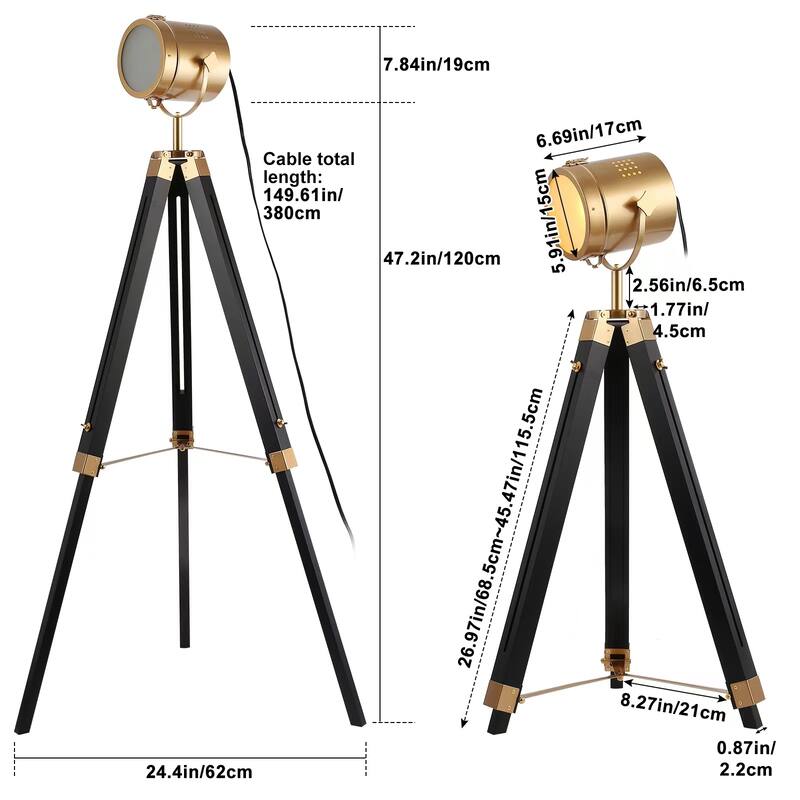 Modern industrial adjustable tripod floor lamp,vintage gold brass standing reading light floor lamp for living room