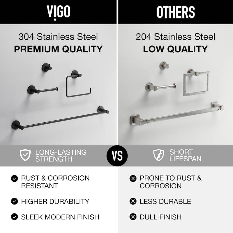 VIGO Cass 4-Piece Bathroom Hardware Accessory Set with 24 in. Towel Bar, Toilet Paper Holder, Hand Towel Holder, Hook