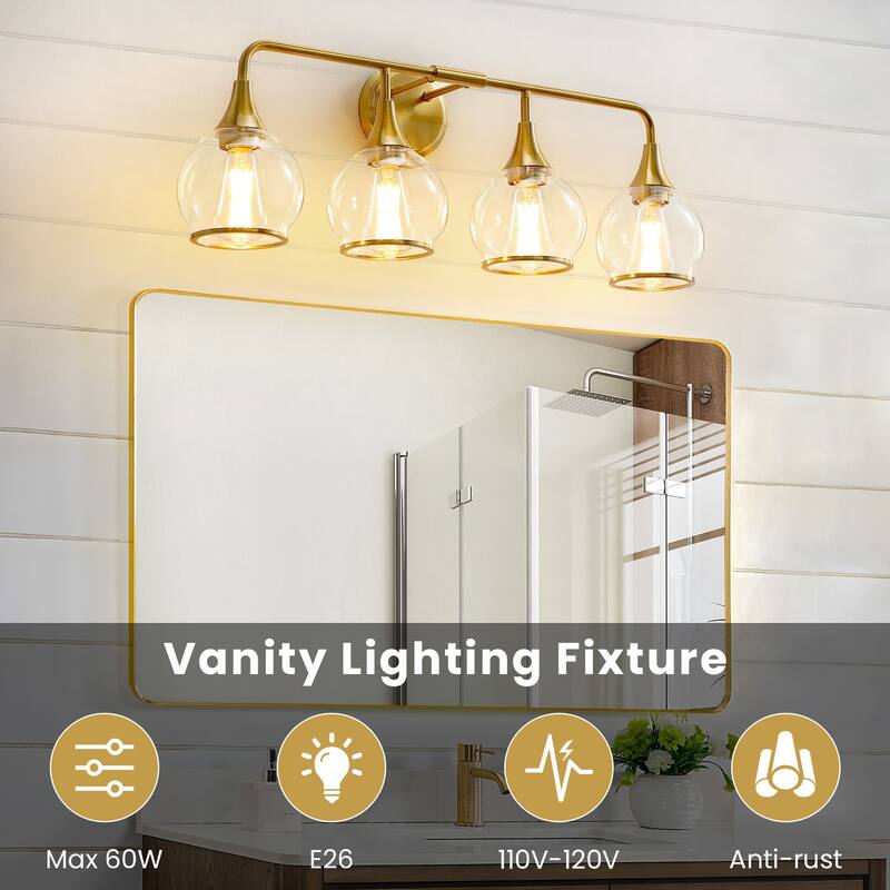 Modern Vanity Lights Dimmable Bathroom Light Fixtures with Glass Shade
