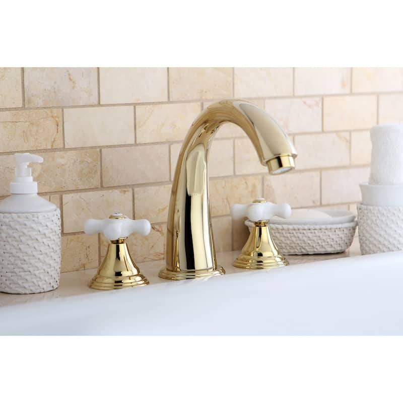 Kingston Brass Royale Deck Mounted Roman Tub Filler with Cross Handles