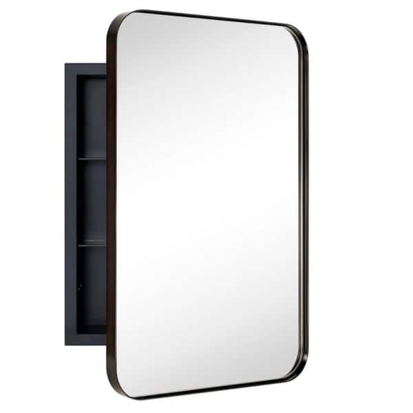 TEHOME WH 16.5 in. W x 27.5 in. H Rectangular Stainless Steel Recessed Framed Medicine Cabinet with Mirror in Matt Black