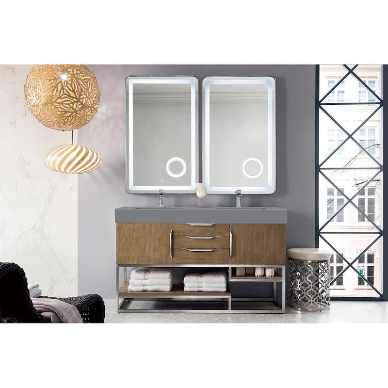 James Martin Vanities Columbia 59" Double Vanity, Latte Oak with Brushed Nickel Hardware