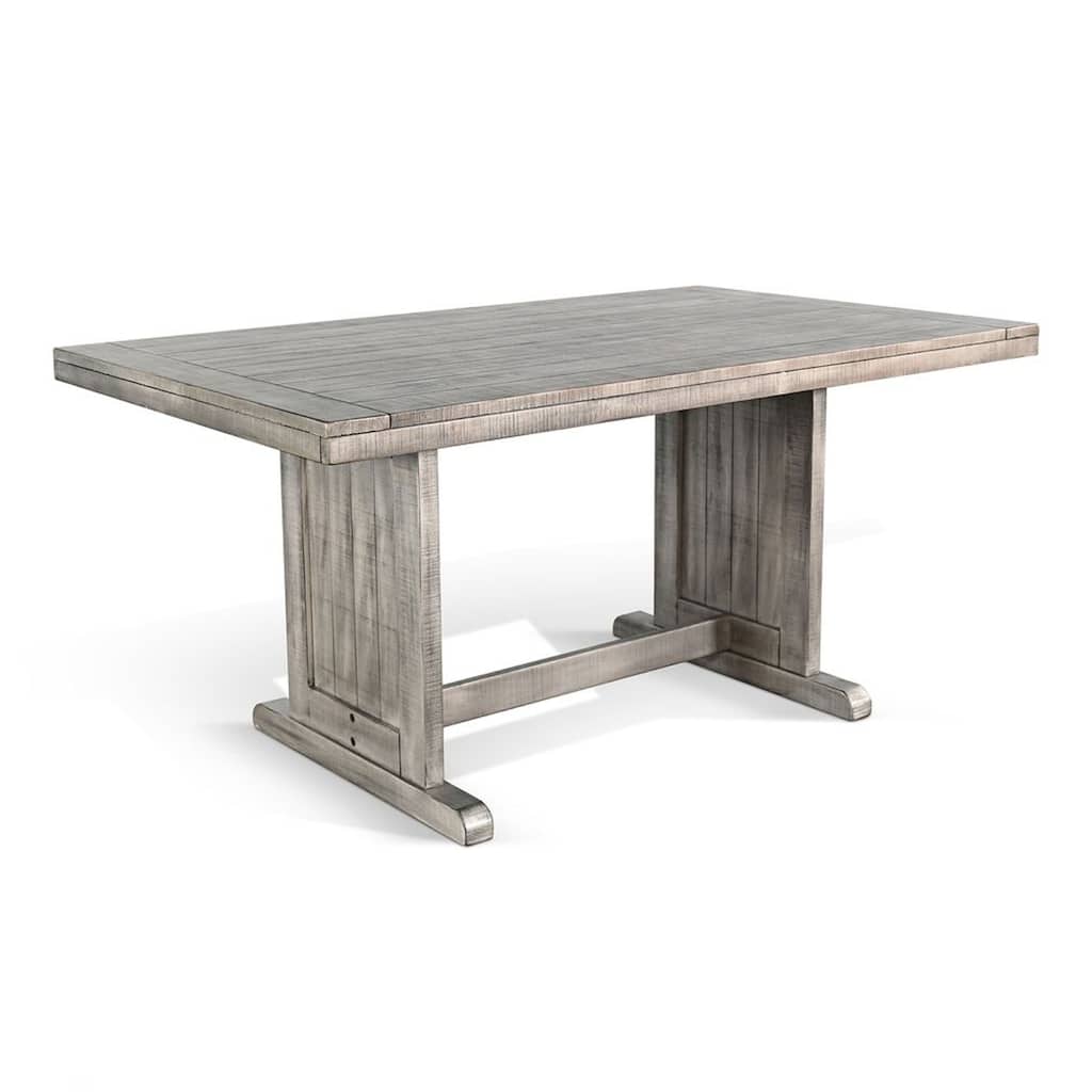 Zeka Dining Table, 60 Inch Top, Double Pedestal, Gray Solid Wood - Weathered Gray