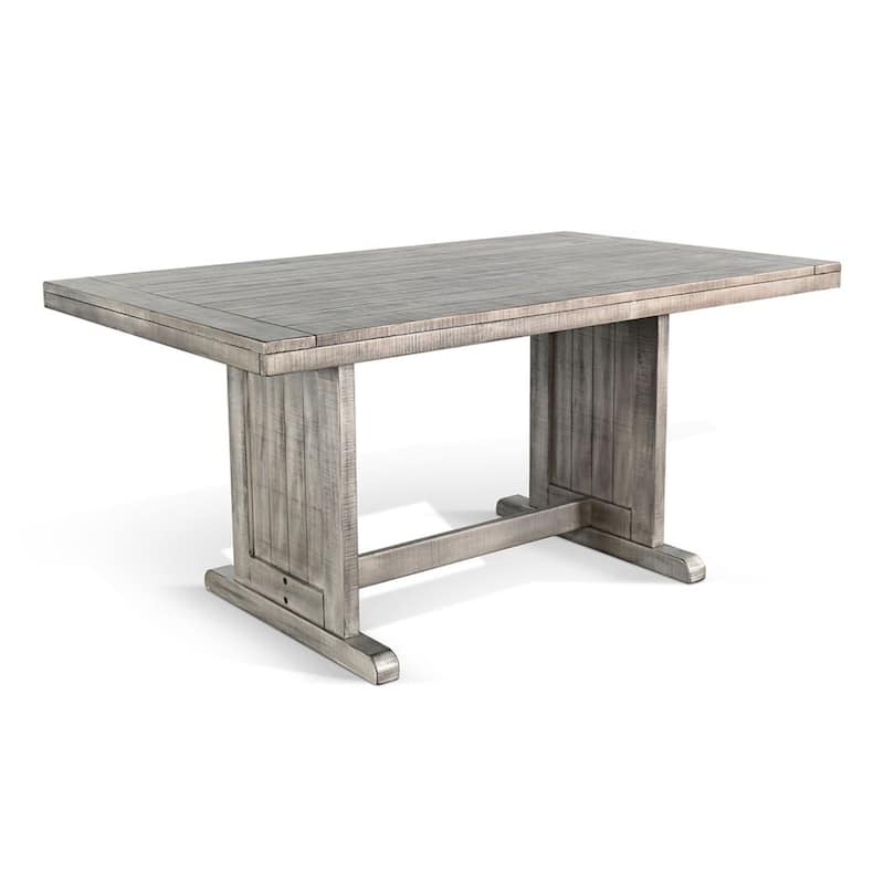 Zeka Dining Table, 60 Inch Top, Double Pedestal, Gray Solid Wood - Weathered Gray