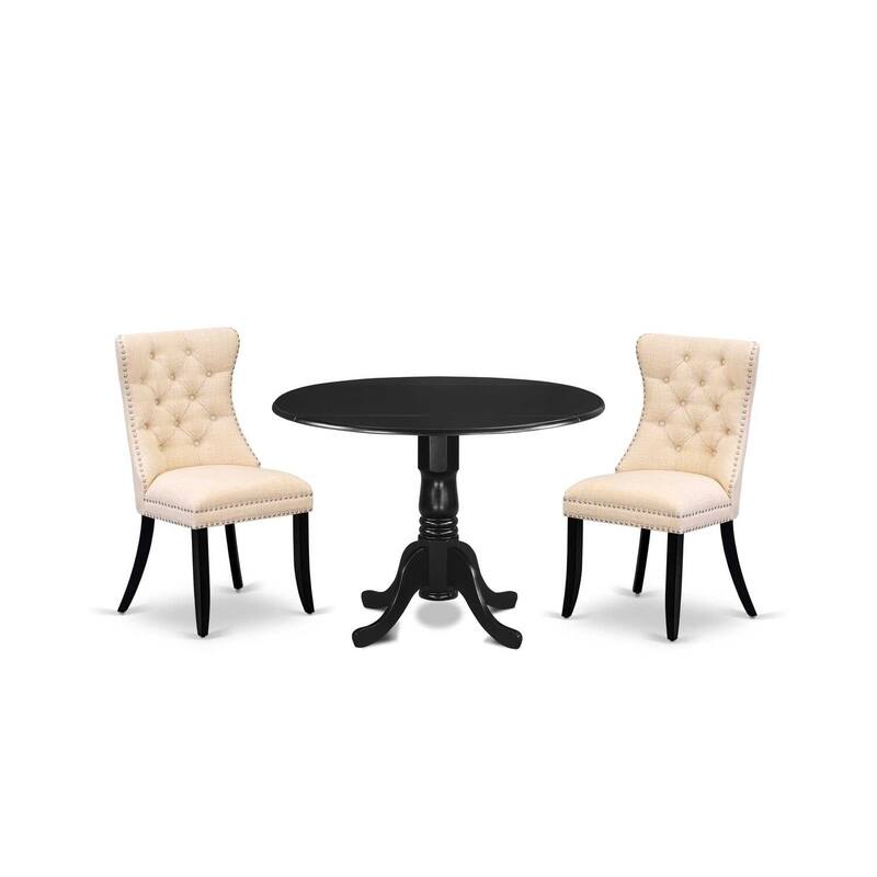 3-Piece Black Finish Solid Wood Top-Round Upholstered Dining Room Set -Seats 4