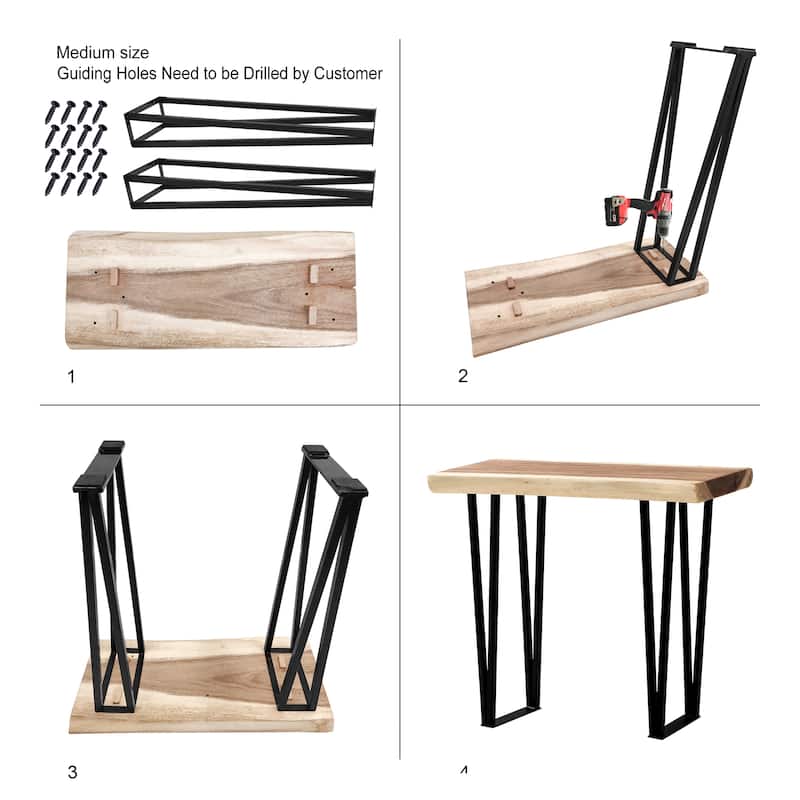 Greenage Suar Wood Console Table with Flat Iron Table Legs