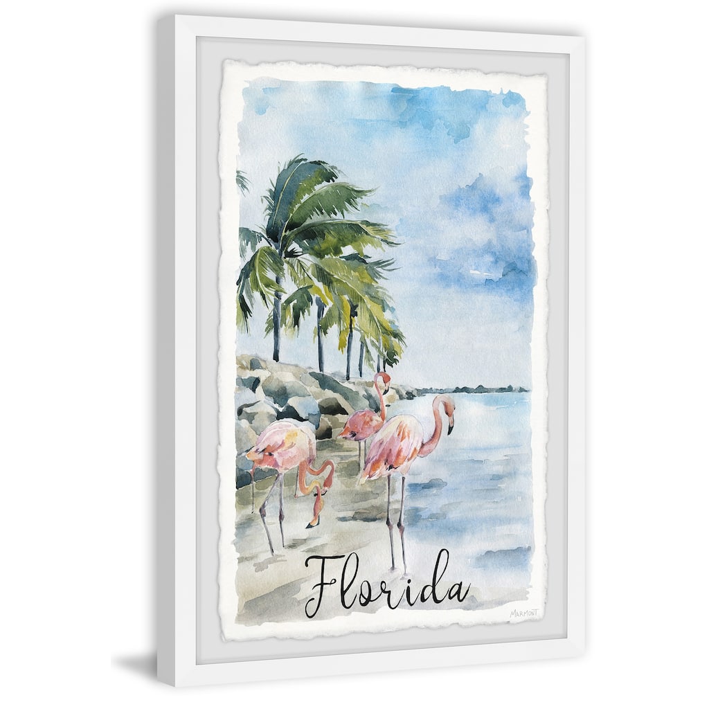 'Walk With the Flamingos' Framed Painting Print