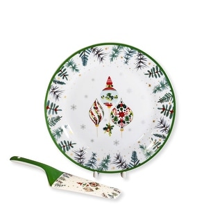 Festive Christmas Porcelain Cake Platter Serving Set in a Gift Box