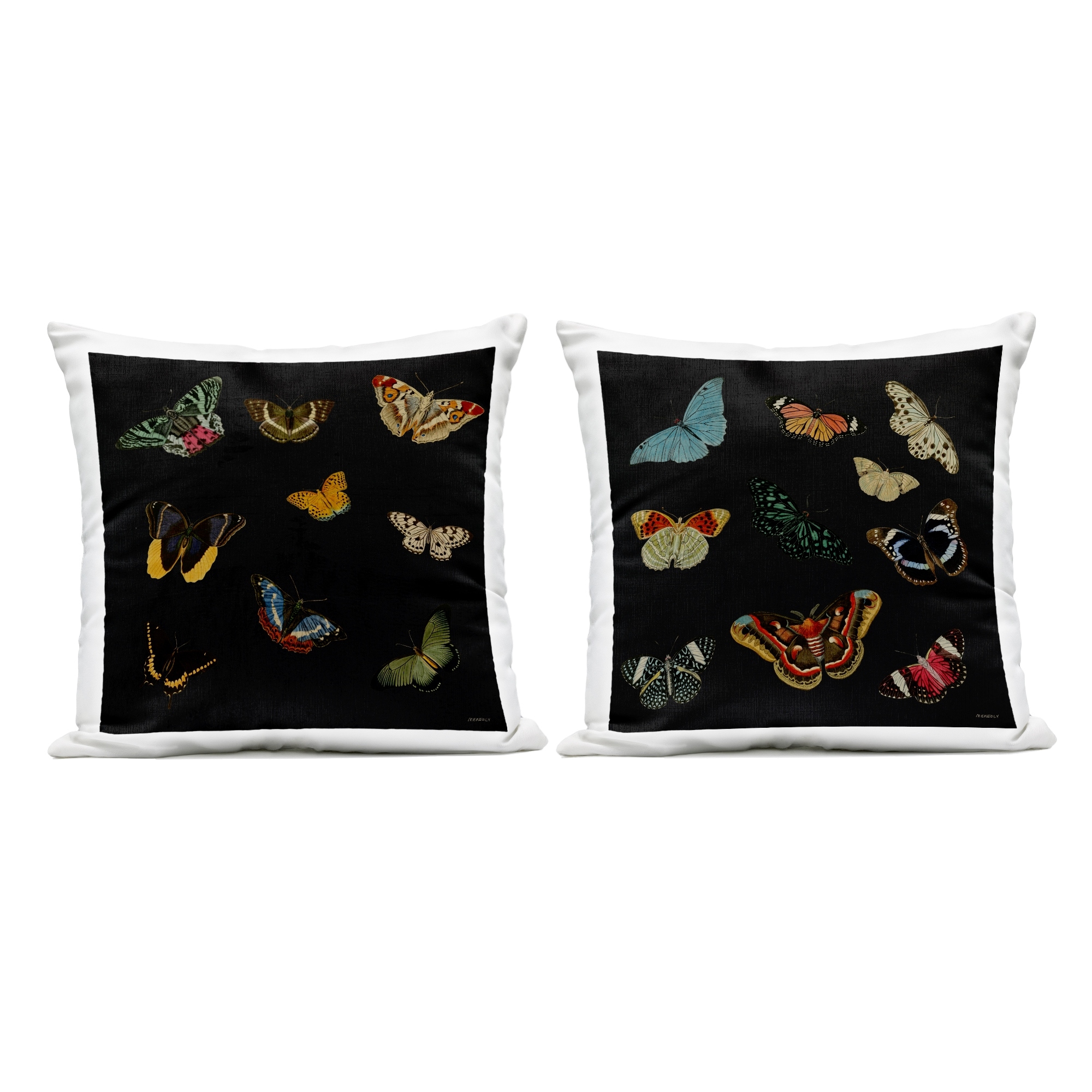 Stupell Assorted Butterflies on Black Printed Outdoor Throw Pillow Design by Dan Meneely (Set of 2)