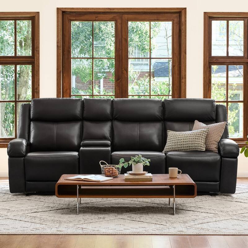 Spruce & Spring Hadlee Genuine leather Reclining Sofa with Multi-Function Console.