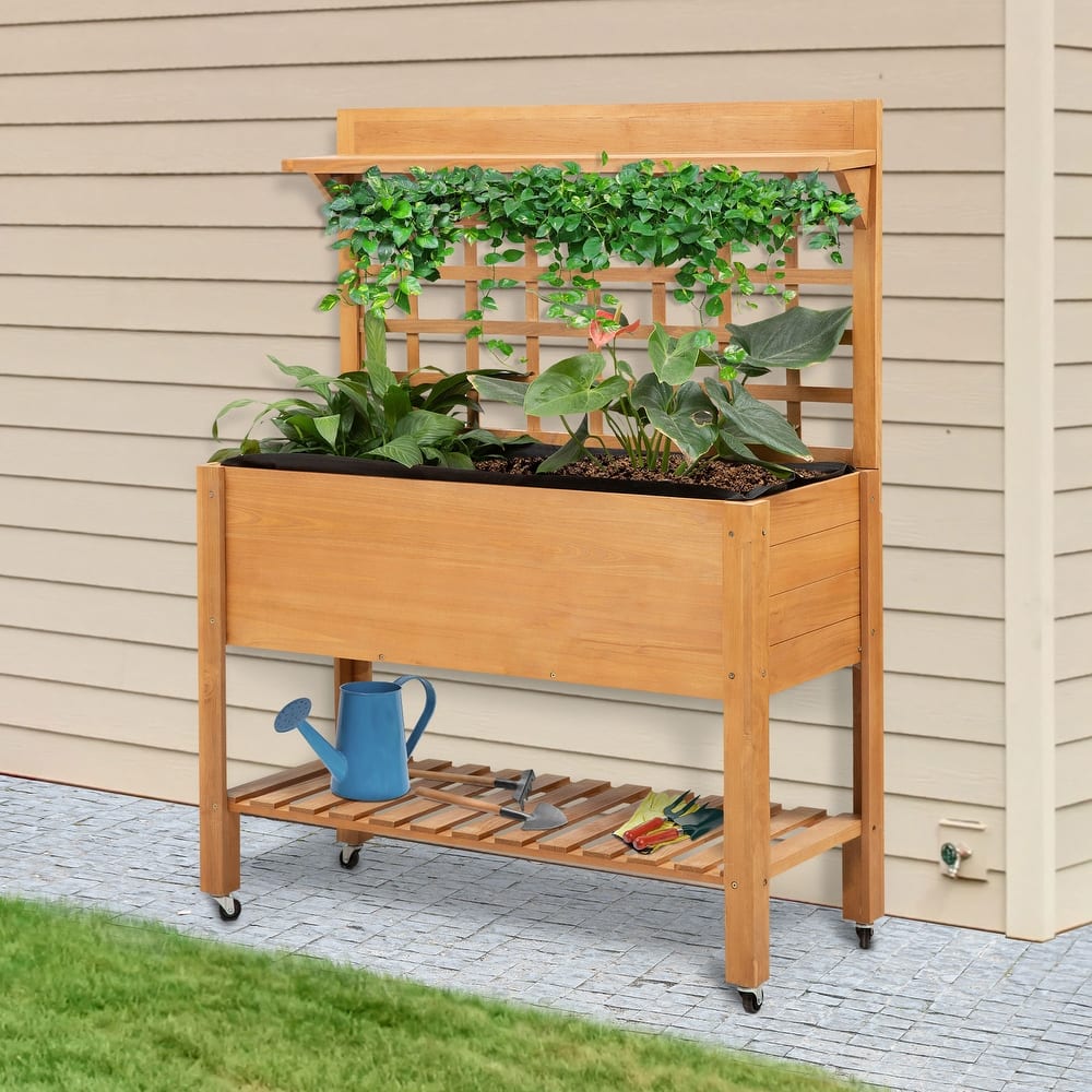 Outsunny 41.25"x17.75"x53.25" Wooden Planter Raised Elevated Garden Bed Planter Flower Herb Boxes for Vegetables Flower