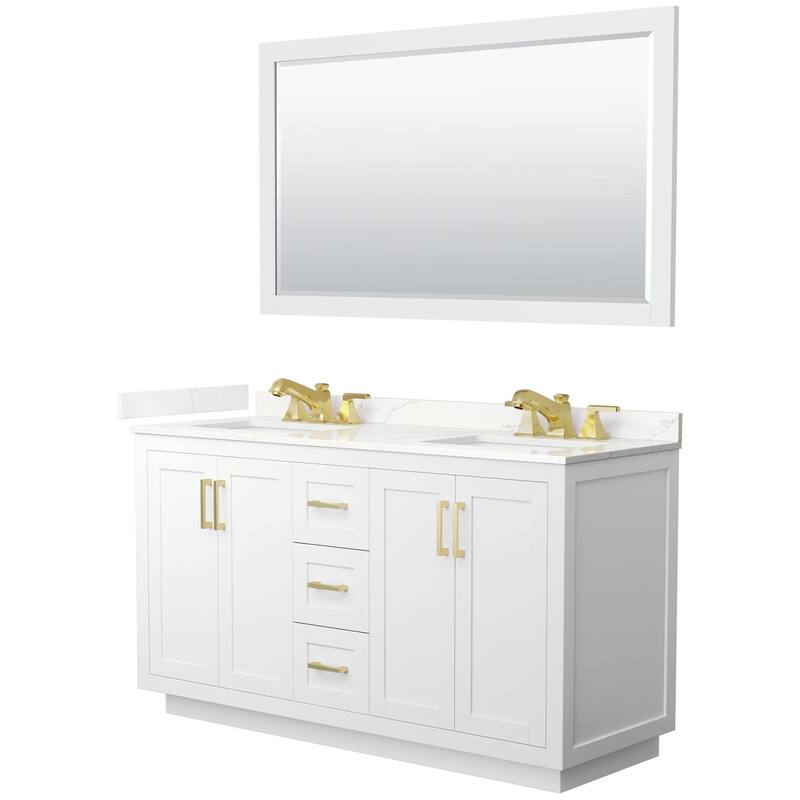 Wyndham Collection WCF292960D-QTZ-US3M58 Miranda 60" Free Standing - White / Giotto Quartz Top / Brushed Gold Hardware