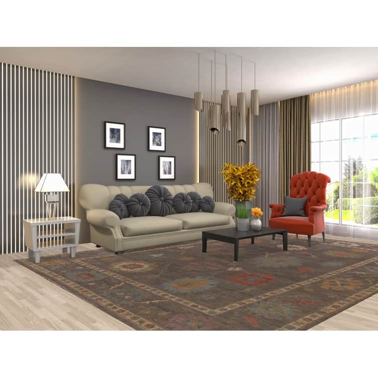 All-Over Gray Oushak Vegetable Dye Area Rug Handmade Wool Carpet - 9'0" x 11'11"