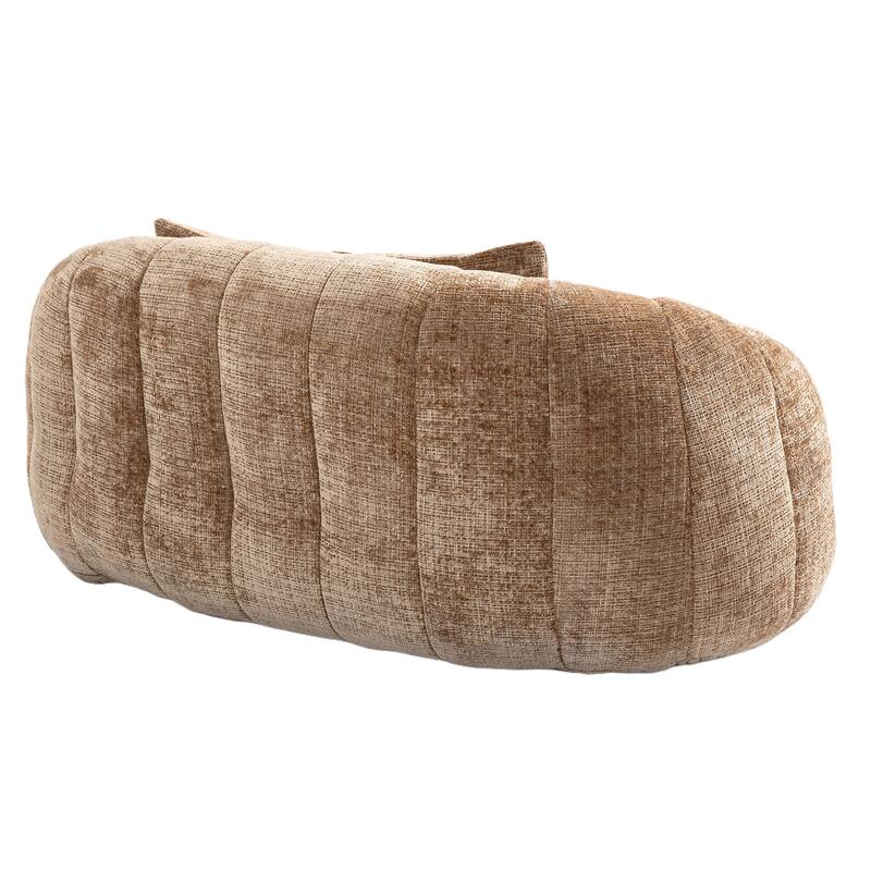 Chenille Giant Bean Bag Chair, High-Density Foam Lazy Sofa Chair, Round Bean Bag Sofa with 2 Pillows & Curved Armrests