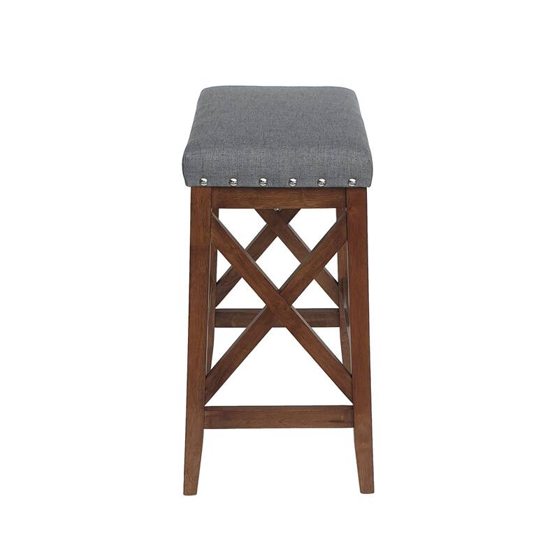 Arica Barstool Set of 2, Saddle Seat X-Cross Rubberwood, Charcoal Gray