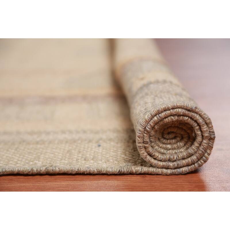 Hand Woven Oriental 100% Jute Carpet Southwestern Modern Peach Kilim Area Rug - 9' 5'' X 8' 4''