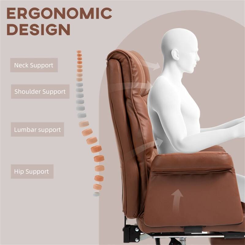Ergonomic Reclining Office Chair with Footrest PU Leather Adjustable Height and Lumbar Support for Home or Office