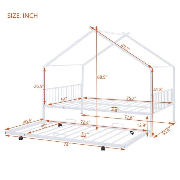 Metal Adorable House Full Size House Bed with Twin Size Trundle Bed,Kids and Baby