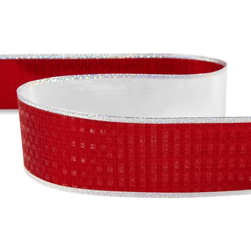 Shimmery Red and Silver Horizontal Wired Christmas Craft Ribbon 2.5" x 10 Yards
