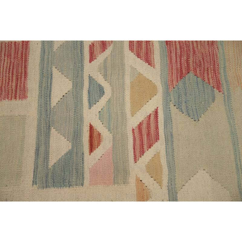 Hand Woven Oriental 100% Wool Carpet Southwestern Tribal Multi-Colored Kilim Area Rug - 9' 7'' X 6' 7''