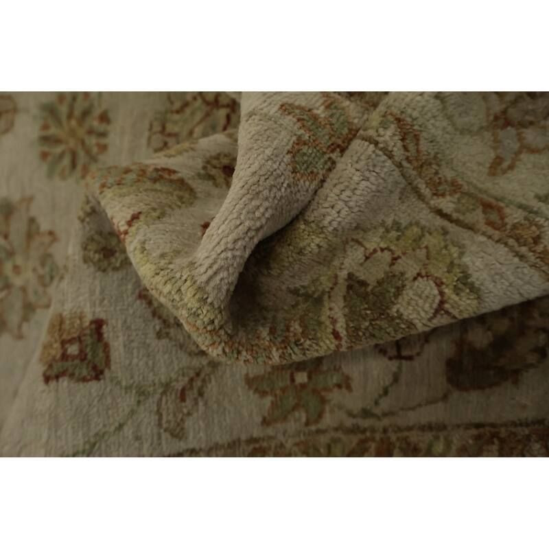 Hand Knotted Oriental 100% Wool Carpet Traditional Floral Beige & Ivories Peshawar Runner Rug - 13' 9'' X 2' 7''