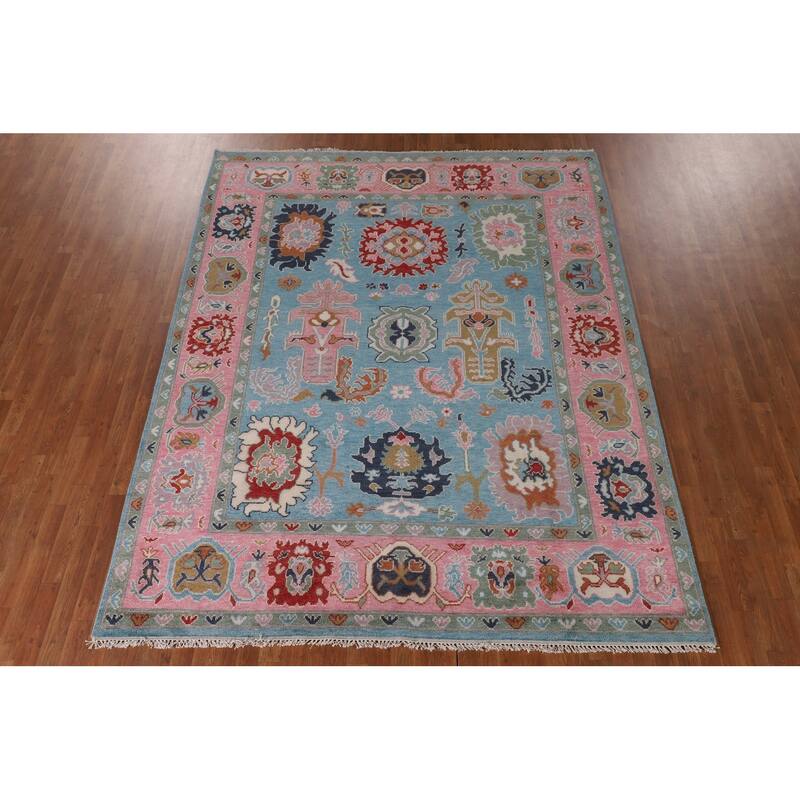 Light Blue Oushak Area Rug Handmade Oriental Wool Carpet - 7'11" x 9'11"