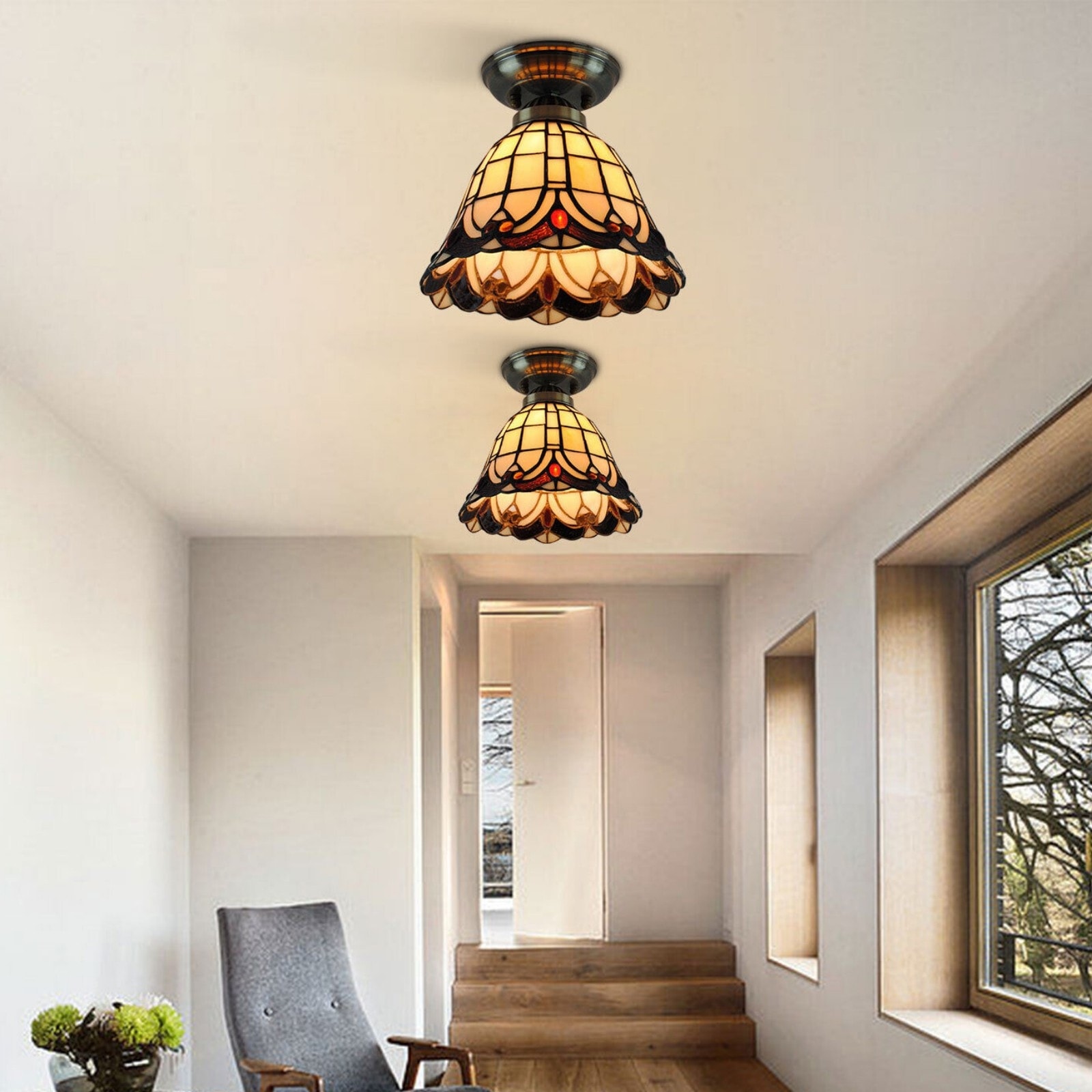 Tiffany style ceiling light flush mount on sale